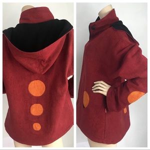 Laxman Red With Orange Dots Fleece Lined Wool Coat